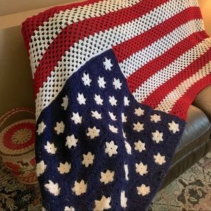 American Flag Crochet Throw Blanket - Red White Blue